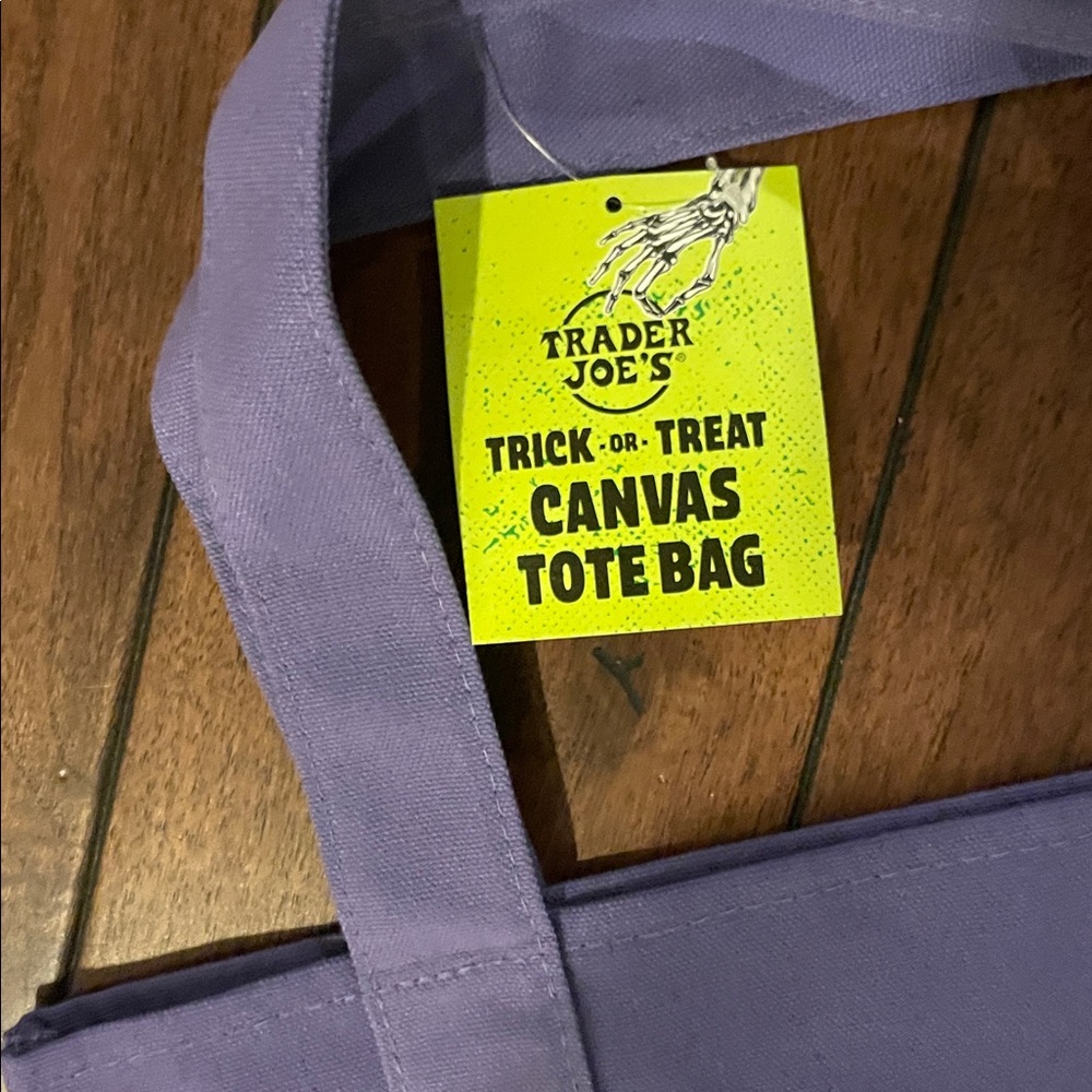 Trader Joe’s  canvas tote  collector bag purple and yellow. NWT great gift bag - Picture 2 of 3